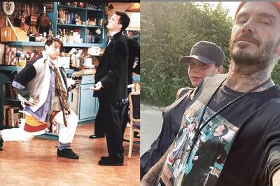 David Beckham Takes a Stroll Wearing Friends T-shirt, Gets Mathew 'Chandler' Perry's Approval