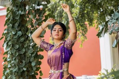 Kannada Actress Megha Shetty Looks Etheral In Purple Half-saree Lehenga