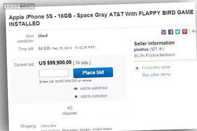 An iPhone 5s with Flappy Bird game installed was up for sale on eBay for $100K