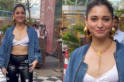Tamannah Bhatia Looks Hot In Black Leather Pants And White Crop Top As She Steps Out In City; Watch