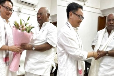 Parliamentary Affairs Minister Kiren Rijiju Meets Congress Chief Mallikarjun Kharge