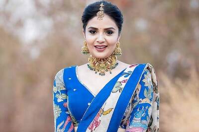 Sreemukhi Looks Every Bit Gorgeous In Bright Blue Kalamkari Lehenga