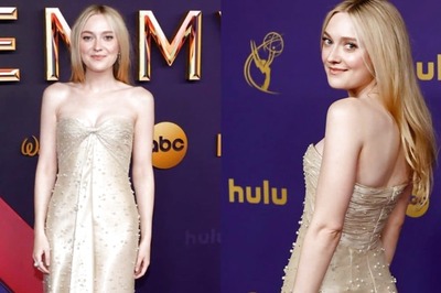 Emmys 2024: Dakota Fanning Looks Ethereal In A Pearl Embellished Strapless Champagne Coloured Gown