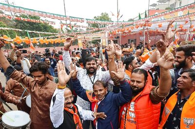 BJP Workers Celebrate As Party Leads In MP, Rajasthan; Cong Finds Joy In Telangana