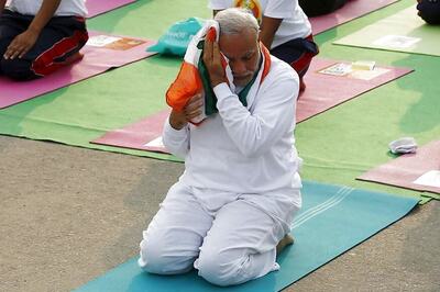 PM Modi Participates in Yoga With Top Cops in Hyderabad
