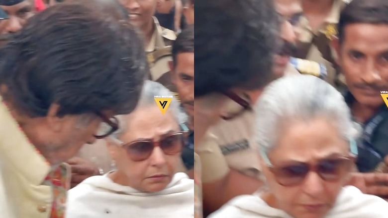 Jaya Bachchan Gives Paparazzi A 'Death Stare' at Crowded Polling Booth; Amitabh Holds Her | Watch