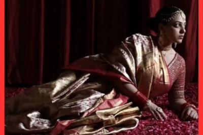 Actress Nithya Menen Slays Traditional Look In Red And Golden Saree