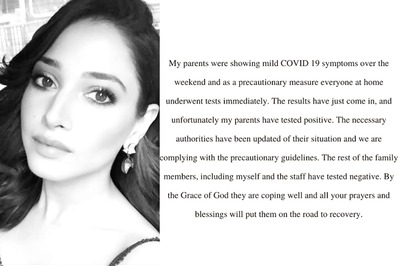 Tamannaah Bhatia's Parents Test COVID Positive, Actress Is Fine